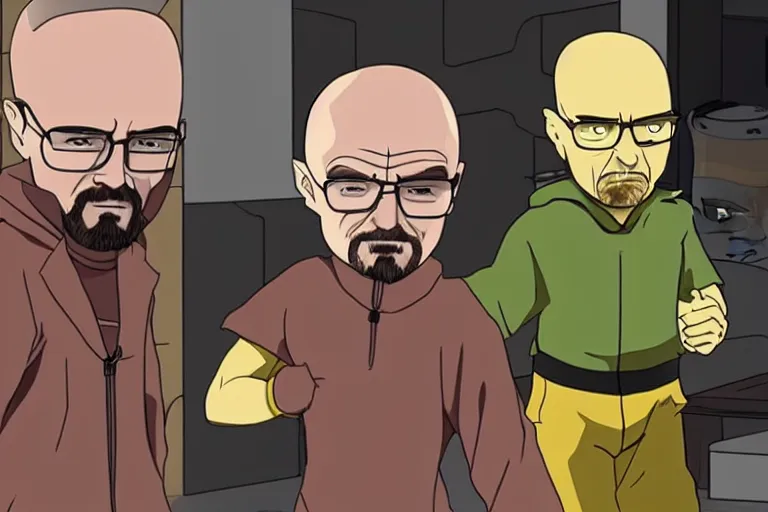 Prompt: Walter White fighting Jesse Pinkman in an anime