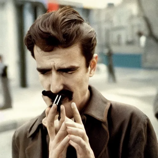 Image similar to Mario smoking in a french new wave Godard film aesthetic