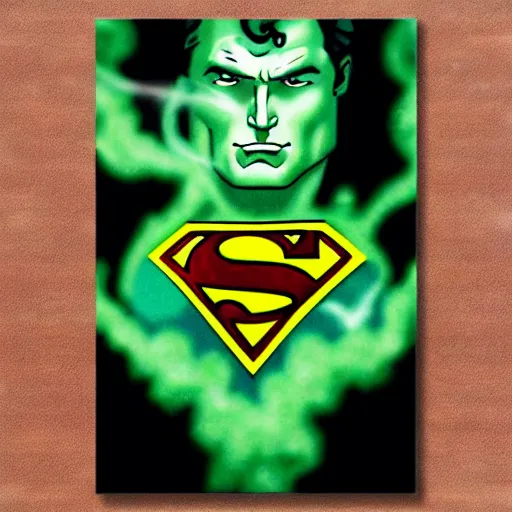 Image similar to superman smoke kryptonite green dust, wlop, superman is high, superman is addicted