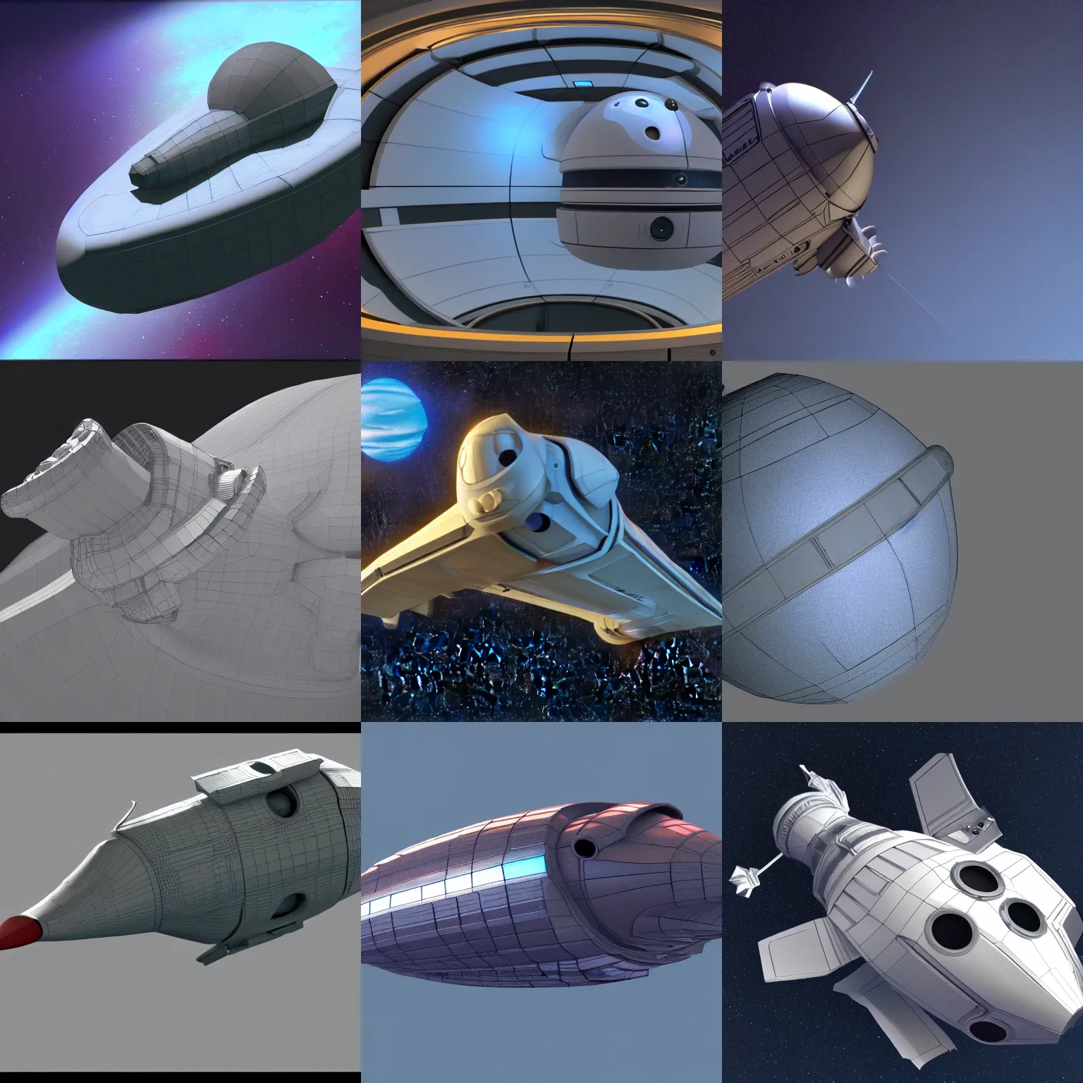 Prompt: a 3 d render of a spaceship, renderman