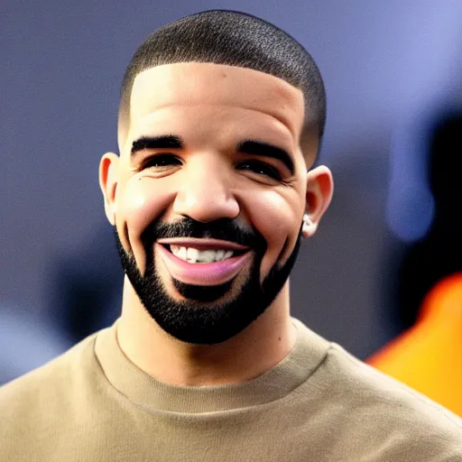 Prompt: drake with a big smile, detailed face, sharp focus