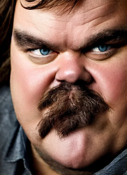 Image similar to photorealistic portrait photograph of jack black looking at you with a goofy expression, depth of field, soft focus, highly detailed, intricate, realistic, national geographic cover, soft glow, textured skin