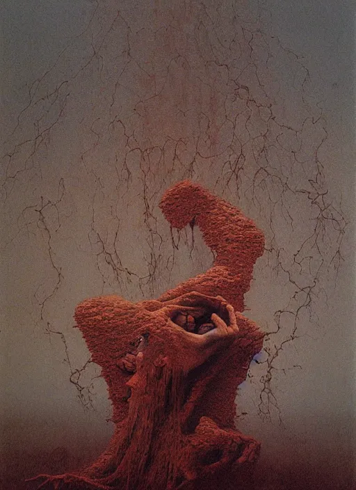 Image similar to devouring painted by zdzislaw beksinski