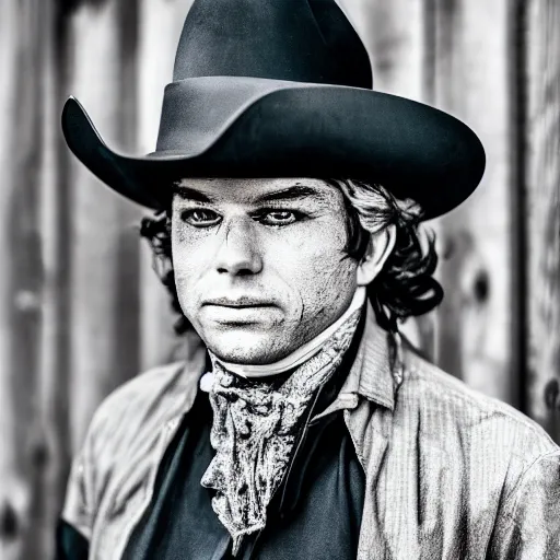 Image similar to Robespierre dressing as cowboy, in Texas, 50mm photography, high quality, 4K