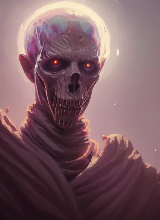 Image similar to Highly detailed portrait of a Lich, in GTA V, Stephen Bliss, unreal engine, fantasy art by Greg Rutkowski, Loish, Rhads, Makoto Shinkai and Lois van baarle, ilya kuvshinov, rossdraws, Tom Bagshaw, global illumination, radiant light, detailed and intricate environment