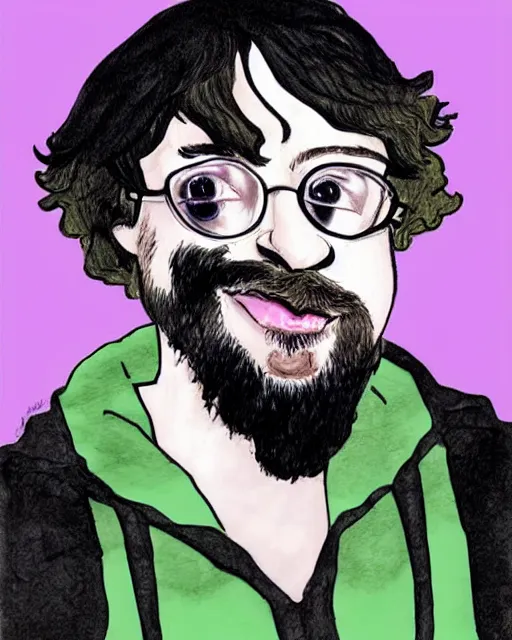 Image similar to a detailed caricature of Sam Hyde