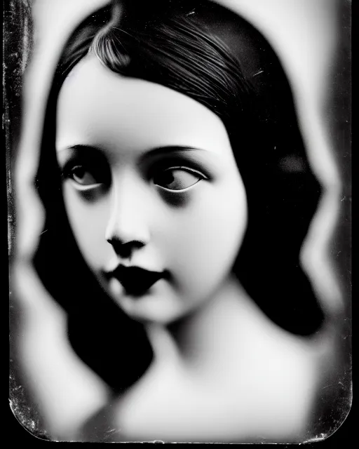 Image similar to tintype black and white dreamy young beautiful female artificial intelligence, metropolis, cinematic, rim light, bokeh, photo - realistic, elegant, high detail, 8 k, masterpiece, photo taken in 1 9 3 0