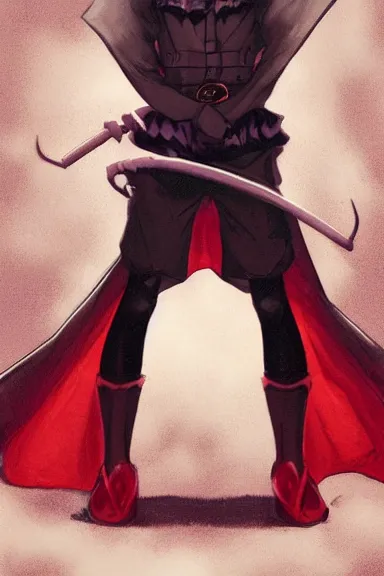 Image similar to little boy with cat ears in an black outfit with red cape. digital artwork made by lois van baarle and kentaro miura and marc simonetti, sharpness focus, inspired by hirohiko araki, anatomically correct, heroic composition, hero pose, smooth, city