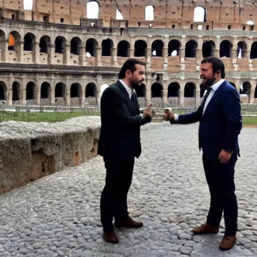 Prompt: Matteo Salvini and Matteo Renzi at the Colosseum