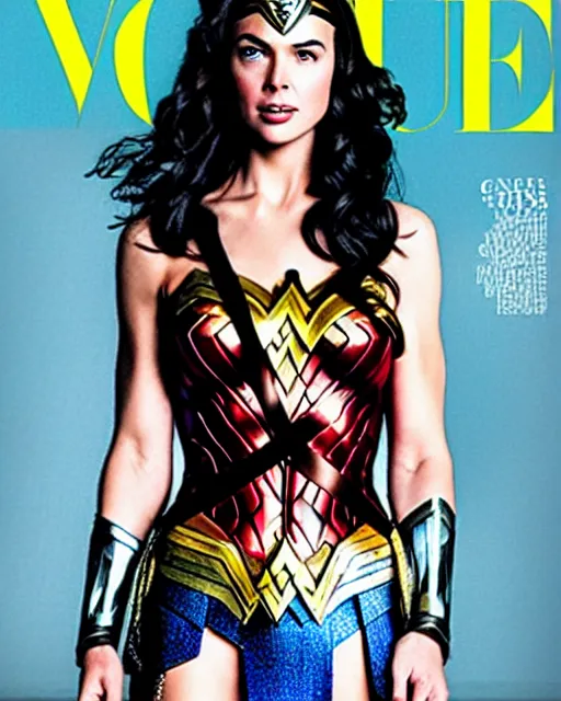 Prompt: Wonder Woman with Chris Hemsworth face, Vogue cover photo