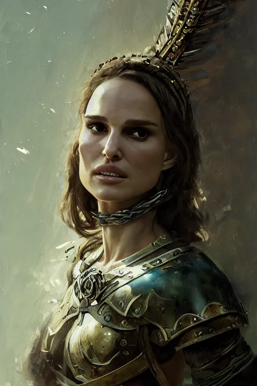 Image similar to natalie portman, legendary warrior, heroic, lord of the rings, tattoos, decorative ornaments, battle armor, by carl spitzweg, ismail inceoglu, vdragan bibin, hans thoma, greg rutkowski, alexandros pyromallis, perfect face, fine details, realistic shading photorealism