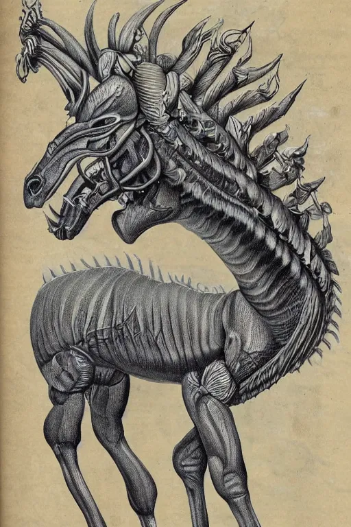 Prompt: anatomical encyclopedia illustration of a kirin, photorealistic, diagram, intricate details
