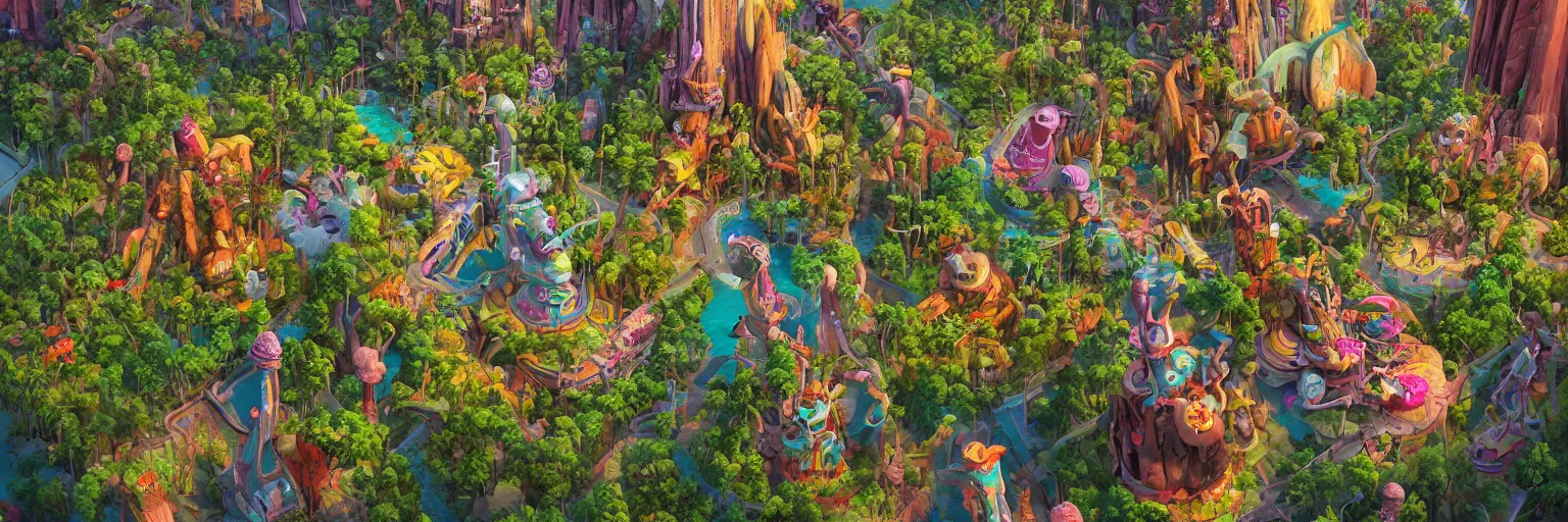 Prompt: a beautiful painting of a towering surreal aaahh!!! real monsters park by james gurney and beeple | seen from above | establishing shot | unreal engine :. 3 | es