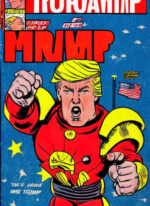 Image similar to vintage comic book cover of donald trump as a space marine from warhammer 4 k