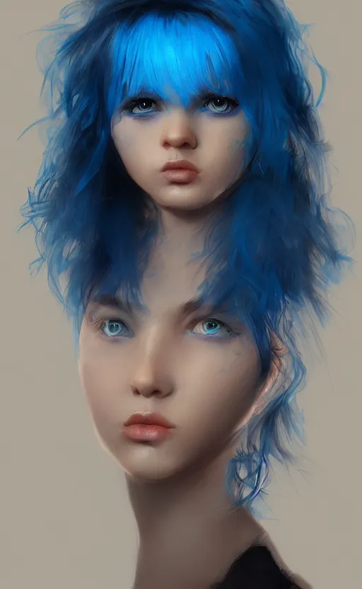 Prompt: girl with blue hair, by Ilya Bondar, 4k, digital art, ultra realistic, ultra detailed, concept art, trending on artstation