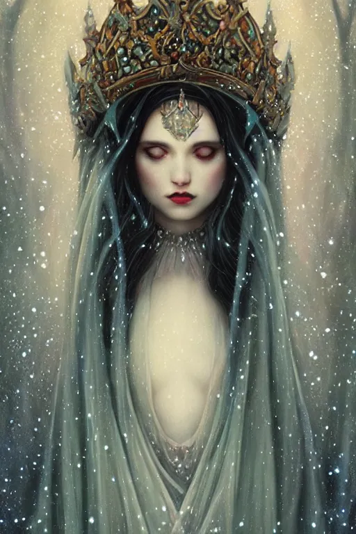 Image similar to jeweled Crown, other worldly, fairy winter court, snow, art nouveau, by Anato Finnstark, Tom Bagshaw, Brom