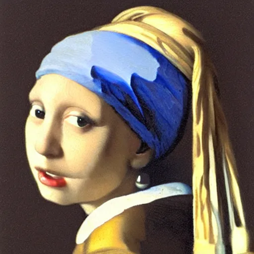 Image similar to a woman with a cat face with a Pearl Earring by Johannes Vemeer, masterpiece, old master,