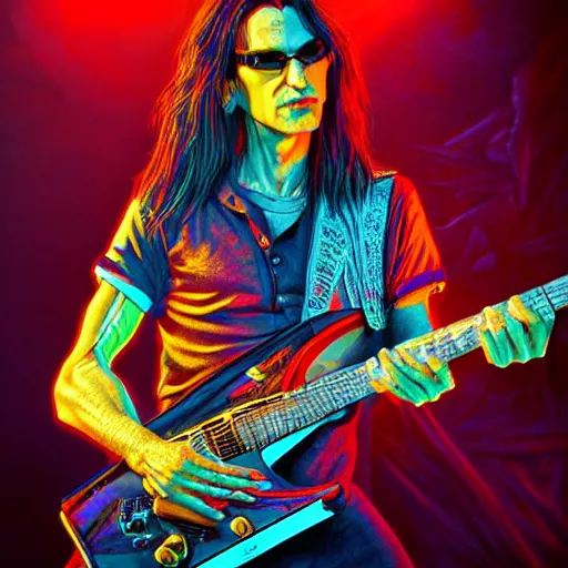 Image similar to photorealistic steve vai. hyperdetailed photorealism, 1 0 8 megapixels, amazing depth, glowing rich colors, powerful imagery, psychedelic overtones, 3 d finalrender, 3 d shading, cinematic lighting, artstation concept art