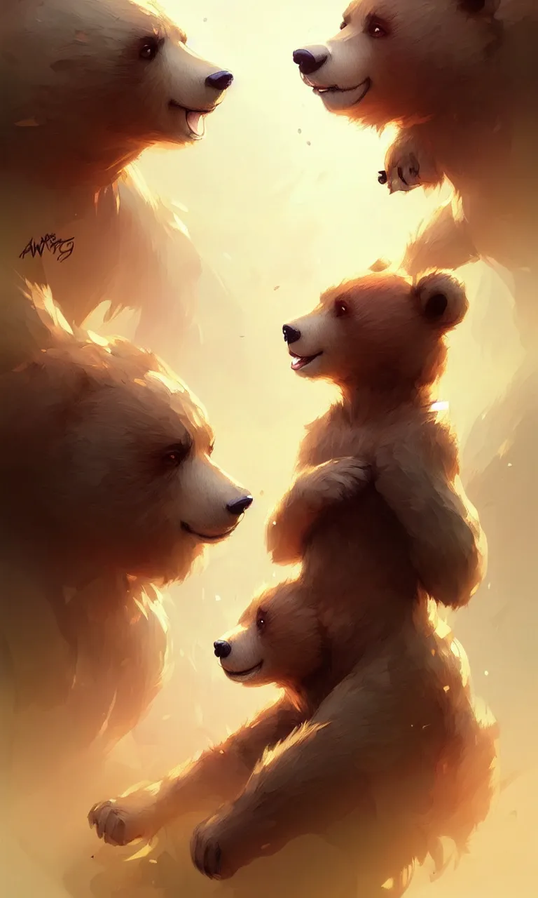 Image similar to cute cartoon bear, sharp focus, illustration, highly detailed, digital painting, concept art, matte, art by wlop and artgerm and greg rutkowski and alphonse mucha, masterpiece