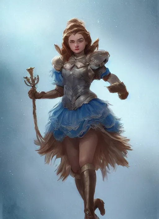 Image similar to beautiful female Dorothy gale, full body character concept, armor, super powers, fantasy, intricate, elegant, highly detailed, digital painting, artstation, concept art, shining, sharp focus, illustration, art by stanley lau