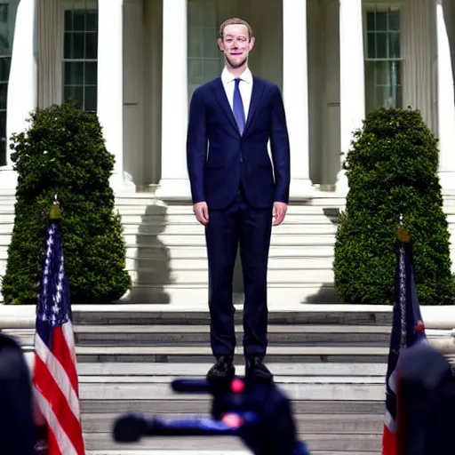 Prompt: mark zuckerberg as the president of the united states wearing a suit standing at the presidential podium