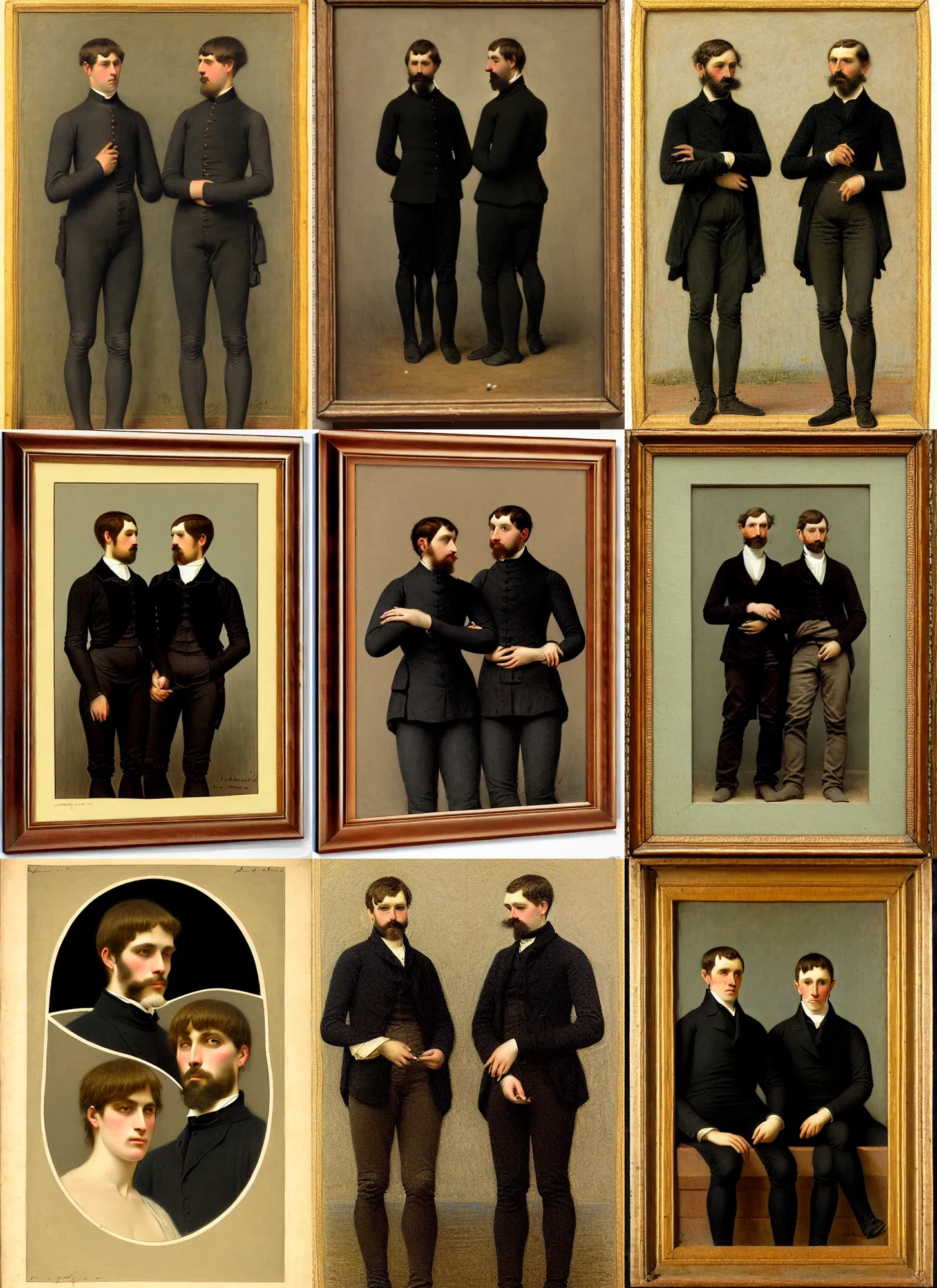 Prompt: portrait of a male couple, illustrated by jules joseph lefebvre and jean baptiste debret