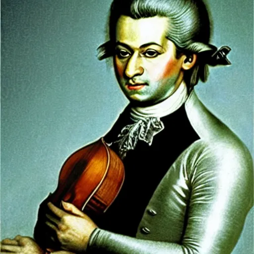Image similar to award-winning picture of Mozart taken by Annie Leibovitz