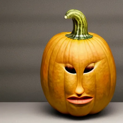 Image similar to a gourd shaped to look like the face of amber heard intercross hybrid mix