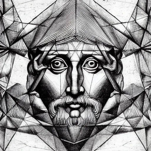 Image similar to god by leonado davinci and mc escher