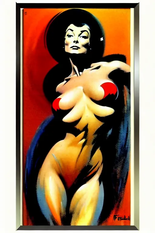 Prompt: beautiful woman by frank frazetta painted over a print of abstract suprematic painting