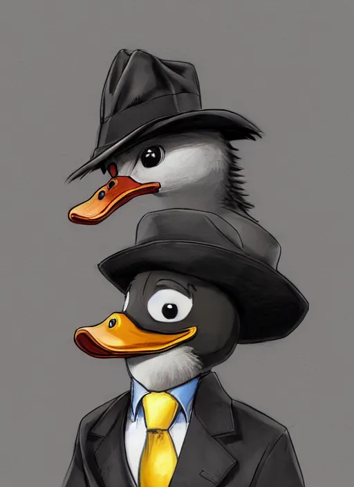 Image similar to commissioned full body portrait of a male anthro duck fursona with a duck head wearing a nice black suit and a fedora holding a baseball bat sitting on the hood of a police patrol car in a baseball stadium, by a professional manga illustrator, Stanley Artgerm Lau, WLOP, Rossdraws, James Jean, Andrei Riabovitchev, Marc Simonetti, and Sakimichan, trending on artstation