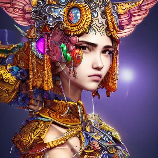 Prompt: studio portrait of legitimate kind colorful female sacred mech paladin lion dancing kite absurdly beautiful, elegant, young sexy elegant woman, super fine surreal detailed face illustration by kim jung gi, iraq nadar, intricate lines, sharp focus, vibrant colors, matte, octopath voyager, final fantasy, unreal engine highly rendered, global illumination, radiant light, intricate environments