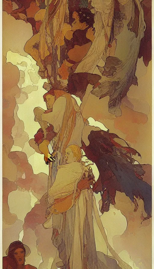 Image similar to the end of the world, by alfons maria mucha