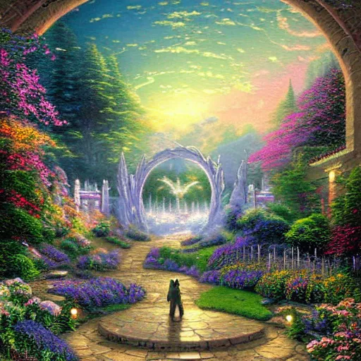 Prompt: portal to another galaxy by Thomas Kinkade