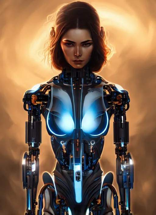 Image similar to photo of a gorgeous cyborg woman in the style of stefan kostic, realistic, sharp focus, 8 k high definition, insanely detailed, intricate, elegant, art by stanley lau and artgerm