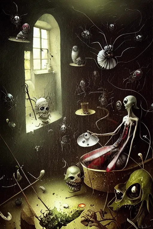 Image similar to hieronymus bosch, greg rutkowski, anna podedworna, painting of beetlejuice