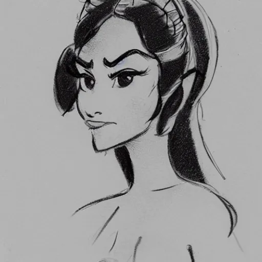 Image similar to milt kahl sketch of a cuban girl who looks like a squirrel as princess padme in star wars episode 3