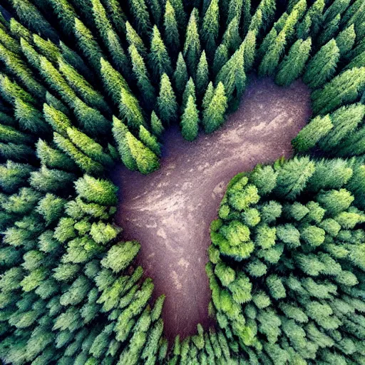 Prompt: overhead view of redwood forest, swaying trees, windy, waves, rippling trees
