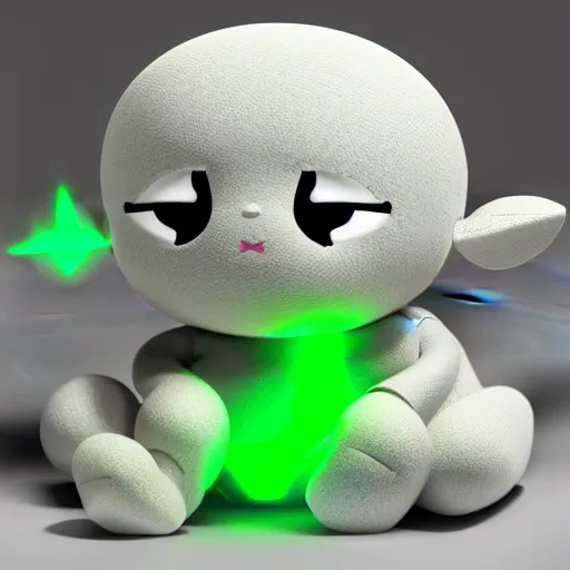 Image similar to cute fumo plush of a boy who's about to embark on a journey into the depths of the underworld, outline glow, stylized, vray