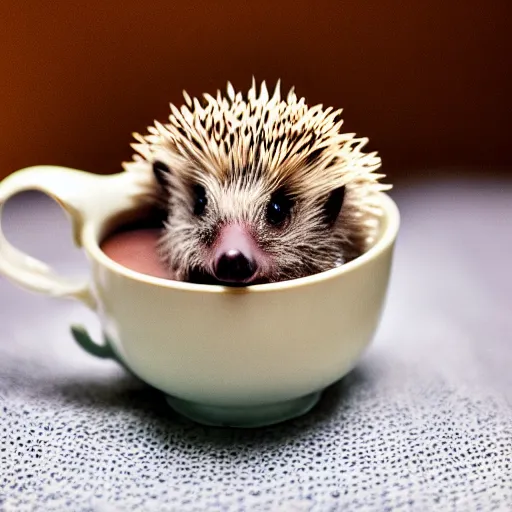 Image similar to baby hedgehog in a teacup, photography, minimalistic, 8 k