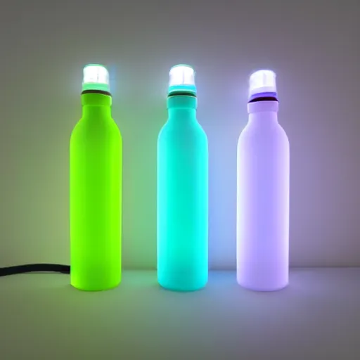 Prompt: apple style advertisement of a water bottle light green, light blue, light yellow, light purple