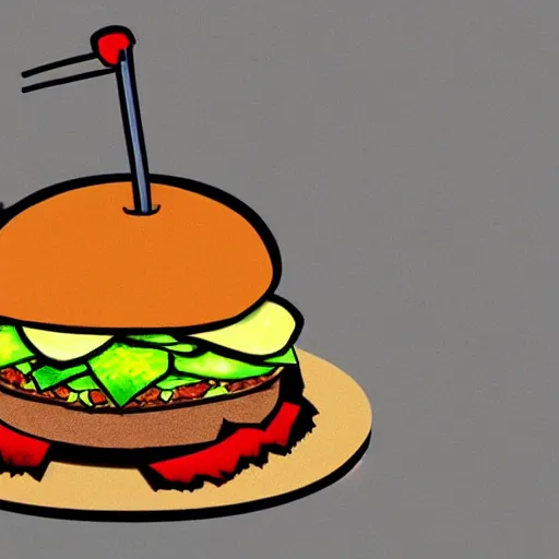 Image similar to a cartoon picture of a burger and a drink, concept art by derf, featured on deviantart, sots art, sketchfab, behance hd, concept art