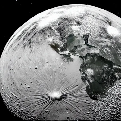 Image similar to exploding planet earth, photo taken from the moon, arbitrary