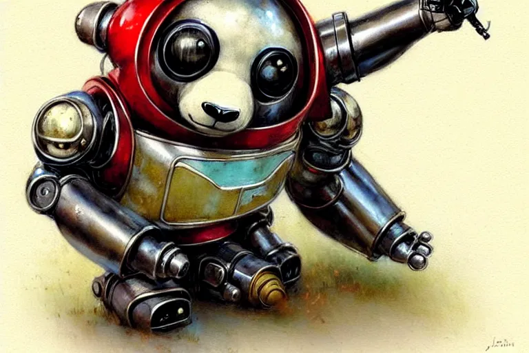 Image similar to adventurer ( ( ( ( ( 1 9 5 0 s retro future robot android panda. muted colors. ) ) ) ) ) by jean baptiste monge!!!!!!!!!!!!!!!!!!!!!!!!! chrome red