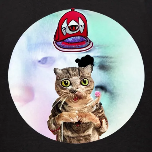 Prompt: zombie chuthullu cat with a flip cap, realistic