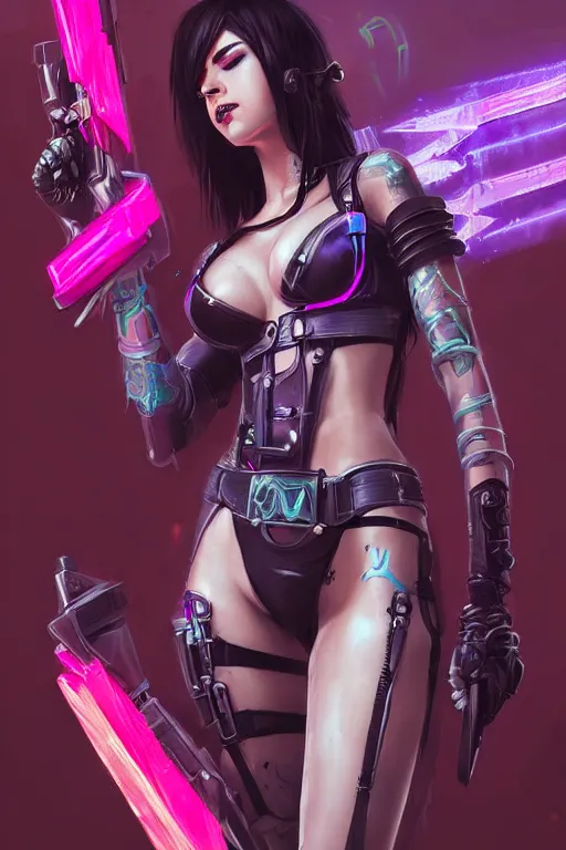 Image similar to katarina from league of legends, cyberpunk futuristic neon. she is holding blades, decorated with traditional japanese ornaments by ismail inceoglu dragan bibin hans thoma greg rutkowski alexandros pyromallis nekro rene maritte illustrated, perfect face, fine details, realistic shaded, fine - face, pretty face, masterpiece