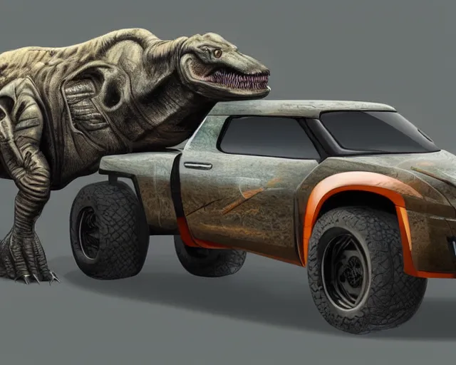 Image similar to futuristic truck design, concept art, award winning photorealistic illustration in the style of jurrasic park