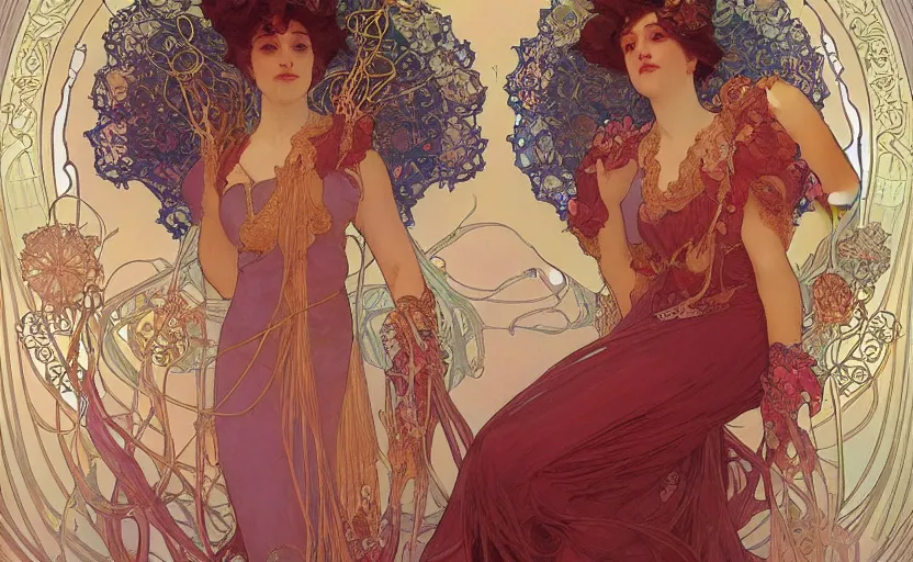 Prompt: the empress of the jellyfish, art nouveau, by alphonse mucha, Stanley Artgerm Lau , greg rutkowski, thomas kindkade, , loish