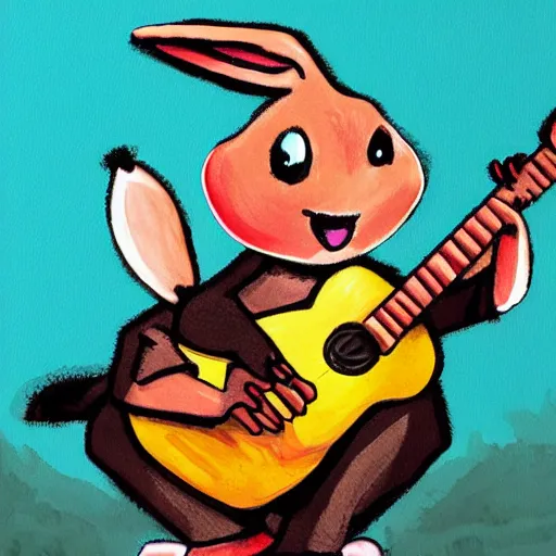Prompt: a rabbit playing guitar, anime art