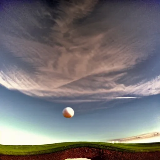 Prompt: low angle from inside a golf hole to the sky.